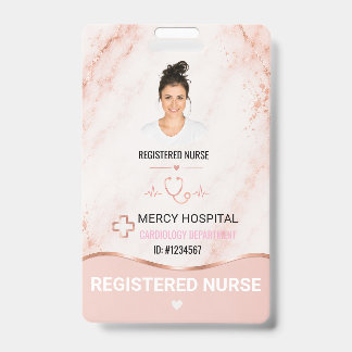 Rose Gold Marble Registered Nurse ID Card Holder Badge