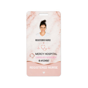 Rose Gold Marble RN Cardiology ID Badge Label