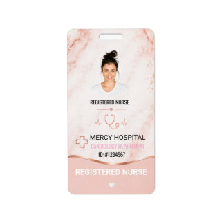 Rose Gold Marble RN Cardiology ID Badge Label