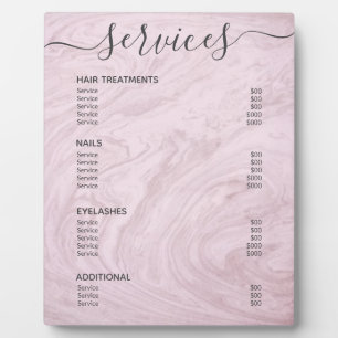 Rose Gold Marble Salon Price List Service Menu Plaque