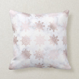 Rose Gold & Marble Snowflake Christmas Pattern Cushion