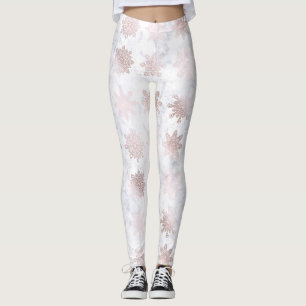 Rose Gold & Marble Snowflake Christmas Pattern Leggings