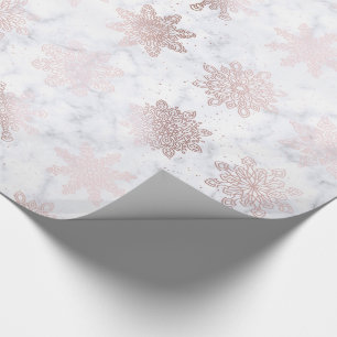Rose Gold & Marble Snowflake Christmas Pattern Wrapping Paper
