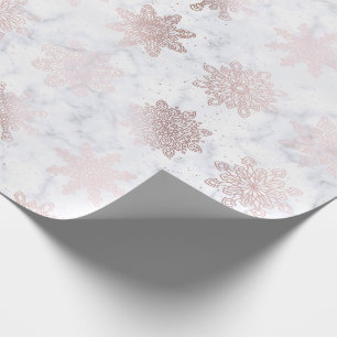 Rose Gold & Marble Snowflake Christmas Pattern Wrapping Paper
