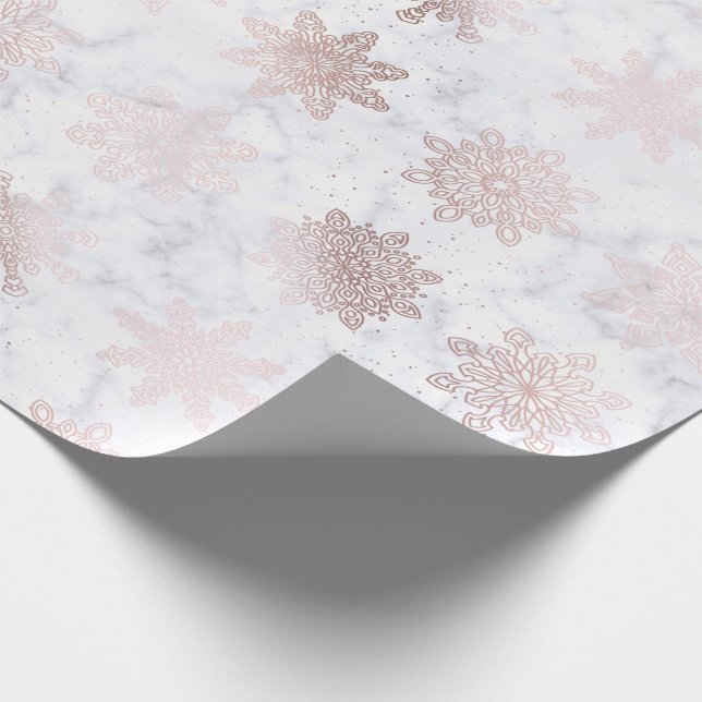 Rose Gold & Marble Snowflake Christmas Pattern Wrapping Paper (Corner)