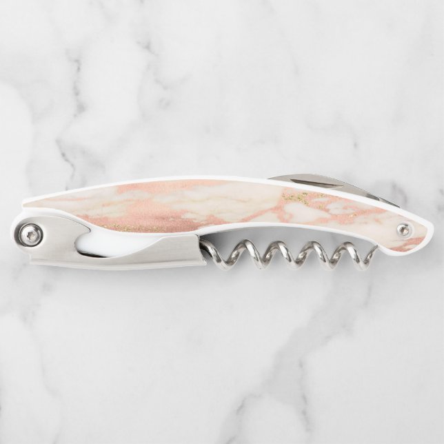 Rose Gold Marble Stone Elegant Pretty Corkscrew (Front)