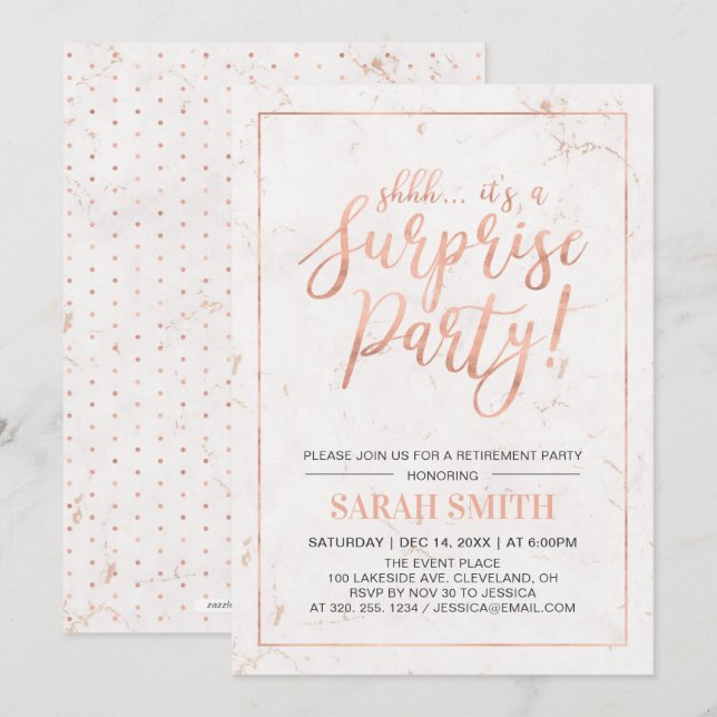 Rose Gold & Marble | Surprise Retirement Party Invitation (Front/Back)