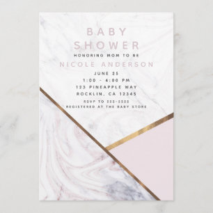 Rose Gold Marble Swirl Blush Pink Baby Shower Invitation