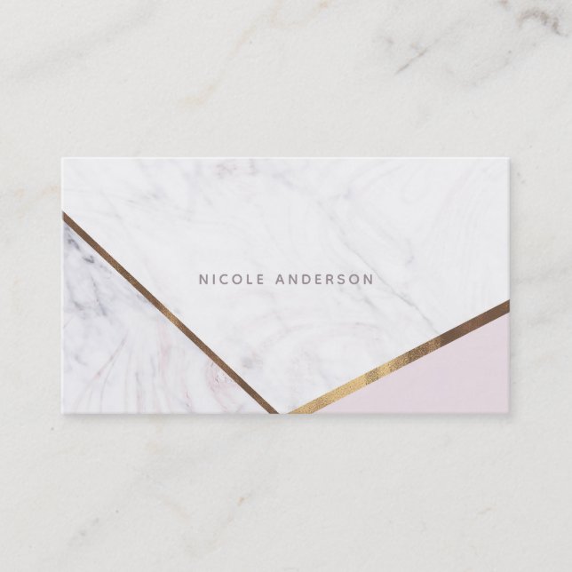 Rose Gold Marble Swirl & Blush Pink Bronze Glam Business Card (Front)