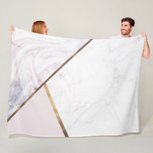 Rose Gold Marble Swirl & Blush Pink Bronze Glam Fleece Blanket