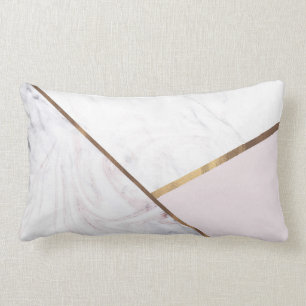 Rose Gold Marble Swirl & Blush Pink Bronze Glam Lumbar Cushion