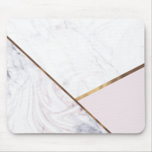Rose Gold Marble Swirl & Blush Pink Bronze Glam Mouse Pad