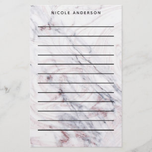 Rose Gold Marble Swirl & Blush Pink Bronze Glam Stationery