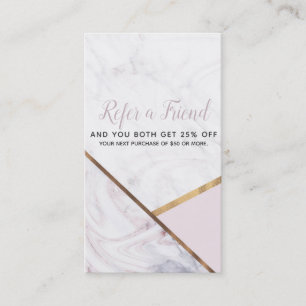Rose Gold Marble Swirl & Blush Pink Refer a Friend Referral Card
