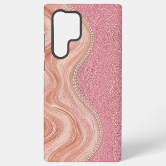 Rose Gold Marble Swirl & Pink Glitte Samsung Galaxy Case