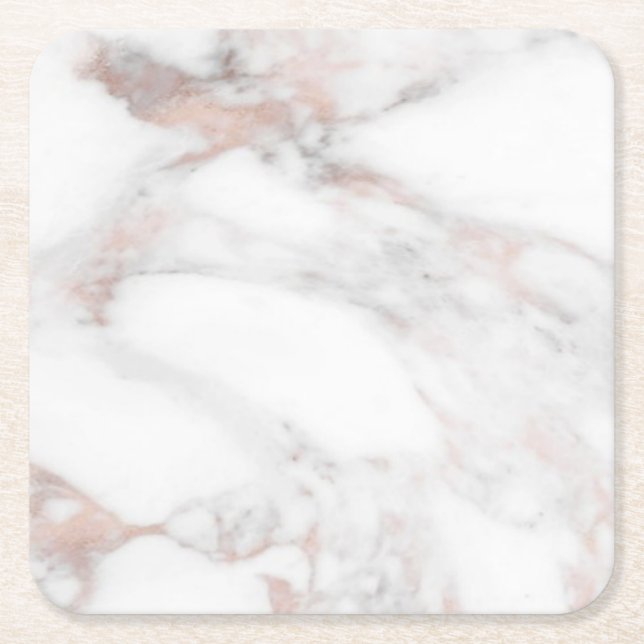 Rose Gold Marble Template Trendy Elegant Square Paper Coaster (Front)
