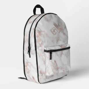 Rose-gold marble texture print   monogram printed backpack