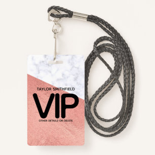 Rose gold marble trendy VIP lanyard badge custom ID Badge