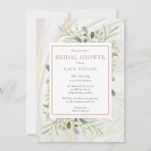 Rose Gold Marble Watercolor Greenery Bridal Shower Invitation