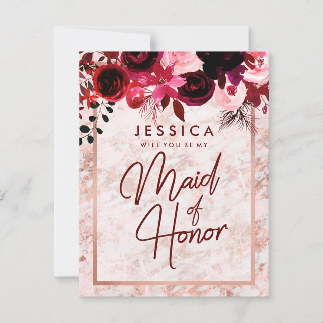 Rose Gold Marble Will You Be My Maid of Honour Invitation (Front)
