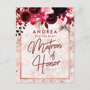 Rose Gold Marble Will You Be My Matron of Honour Invitation