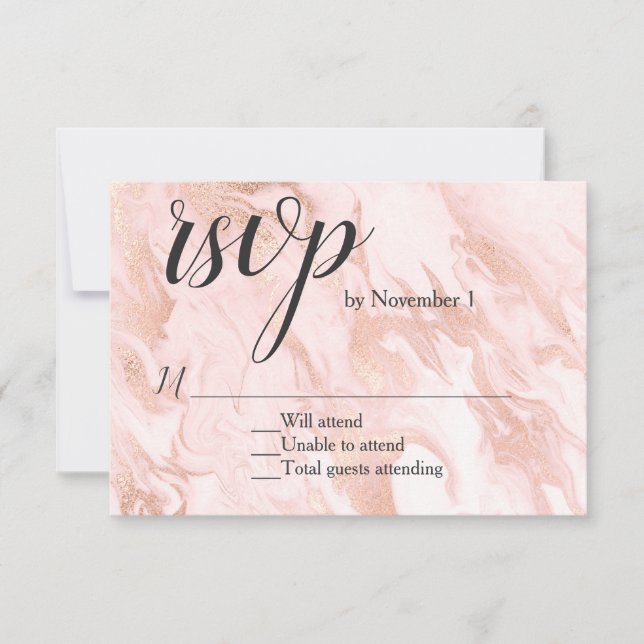 Rose Gold Marbled Wedding RSVP Card (Front)