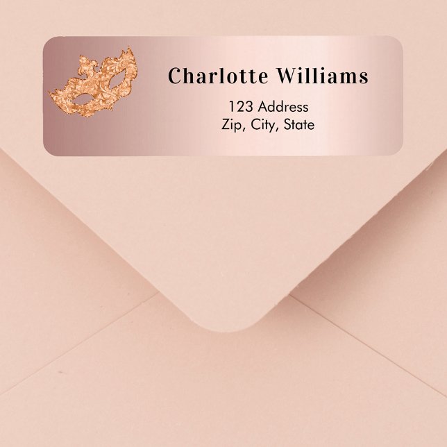Rose gold masquerade party return address return address label (Creator Uploaded)