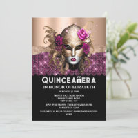 Rose gold masquerade Quinceañera birthday mask 3D