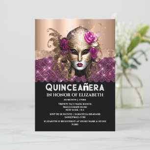 Rose gold masquerade Quinceañera birthday mask 3D Invitation