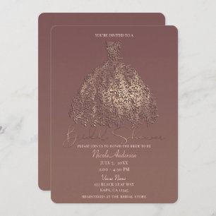 Rose Gold Mauve Botanical Leaf Dress Bridal Shower Invitation
