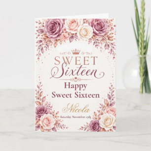 Rose Gold Mauve Sweet Sixteen Card