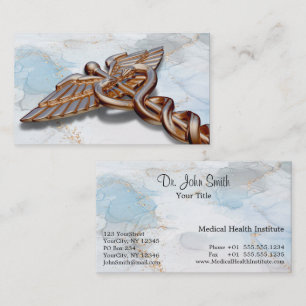 Rose Gold Medical Caduceus Copper Luxury Marble Business Card