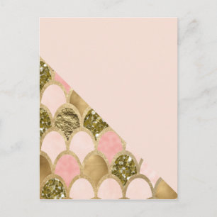 Rose gold mermaid scales and blush pink postcard