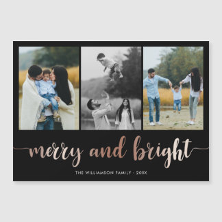 Rose Gold Merry & Bright on Black | Holiday Photo