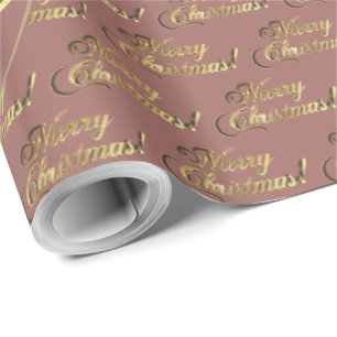 Rose Gold Merry Christmas Elegant Script Pattern Wrapping Paper