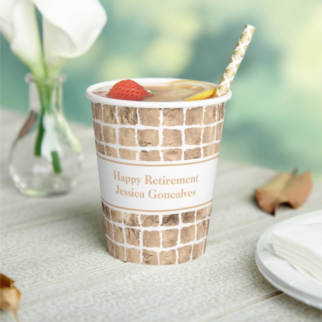 Rose gold messy squares geometric birthday party paper cups (Insitu)