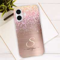 Rose Gold Metal, Glitter, Script Name & Initial