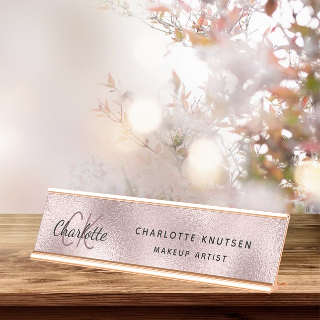 Rose gold metal monogram modern professional desk name plate (Creator Uploaded)