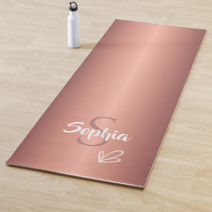 Rose gold metal monogram name script  yoga mat