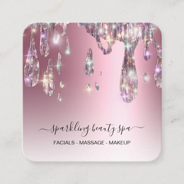 *~* ROSE GOLD Metallic AP7 Drip Dripping GLITTER Square Business Card (Front)