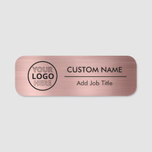 Rose Gold Metallic Business Logo Custom Employee N Name Tag