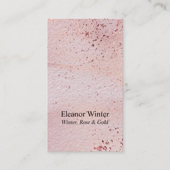 Rose Gold Metallic Chips and Watercolor Texture Business Card (Front)