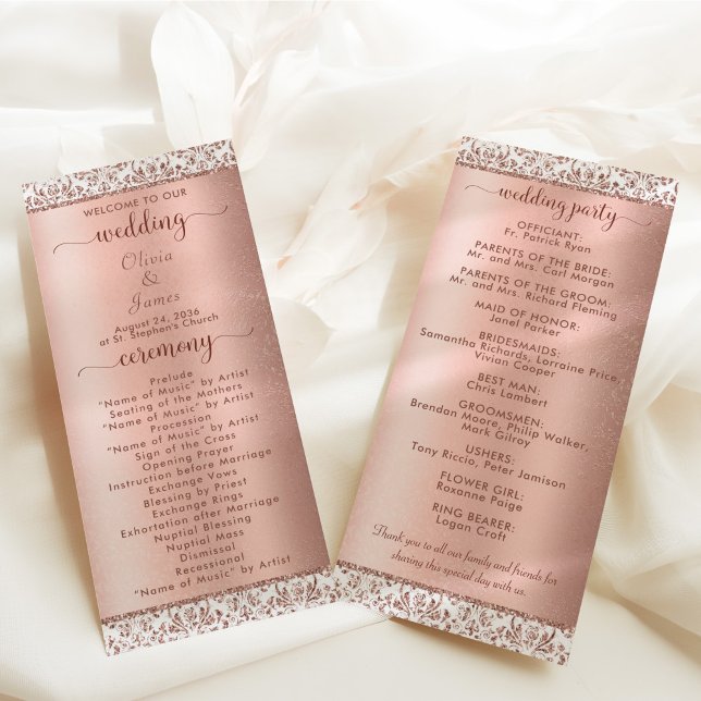 Rose Gold Metallic Damask Glam Wedding   Program (Creator Uploaded)