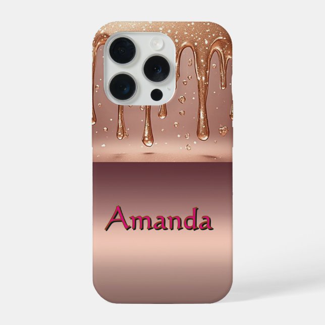 Rose Gold Metallic Dripping Liquid With Glitter iPhone Case (Back)