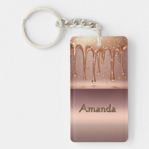 Rose Gold Metallic Dripping Liquid With Glitter Key Ring
