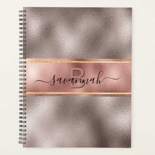 Rose gold metallic elegant monogram name 2022 planner (Front)
