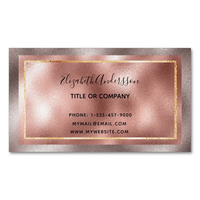 Rose gold metallic elegant pink elegant modern 	Magnetic business card (Front)