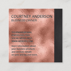 Rose Gold Metallic Foil   Black Trim Square Business Card