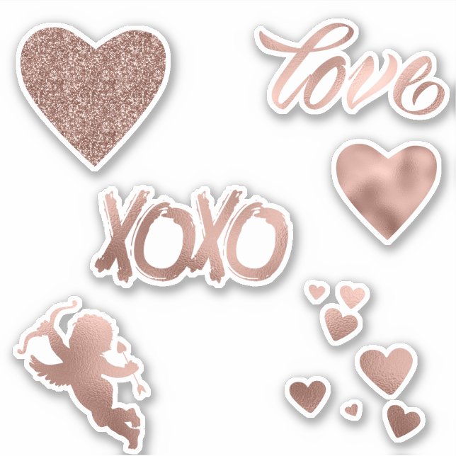 Rose Gold Metallic Glitter Love Heart Set (Front)
