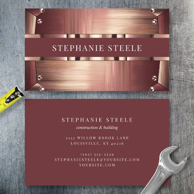 Rose Gold Metallic Industrial Business Card (Creator Uploaded)